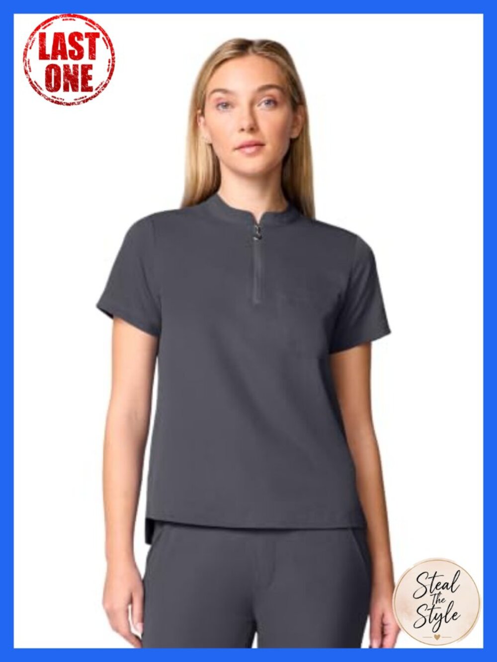 Healing Hands Womens Scrub Top Mandarin Collar Quarter Zip Dolman Sleeve